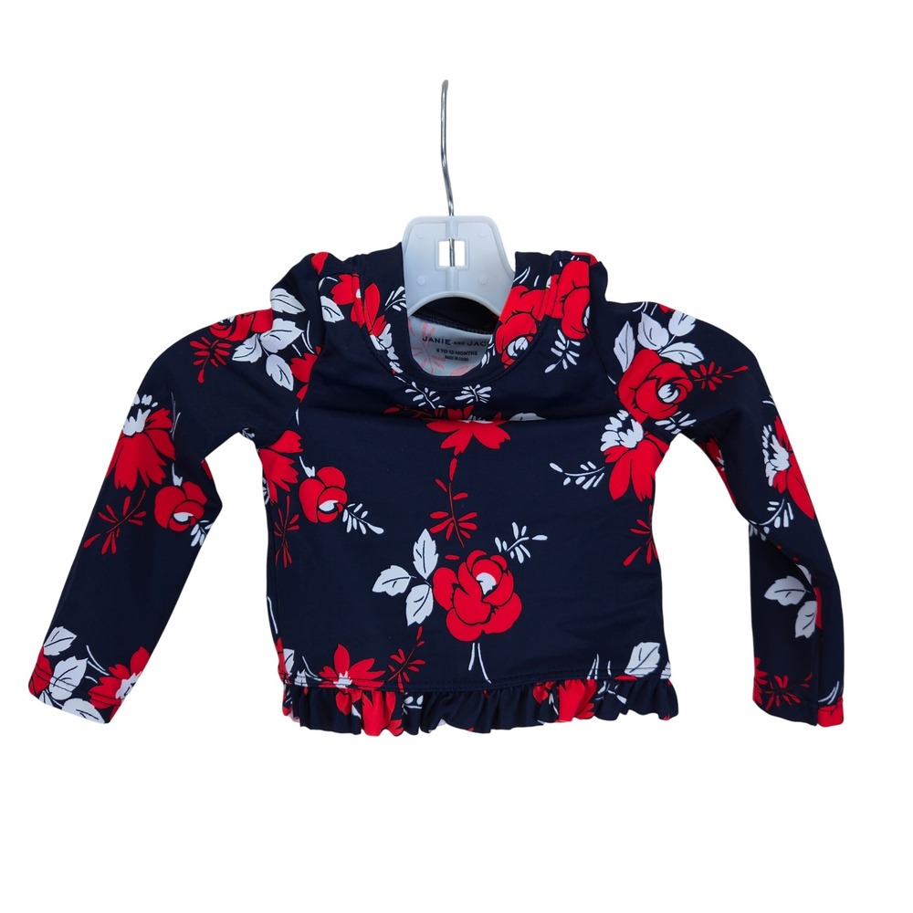Janie and Jack Girls Swim Shirt 6-12 months Rashguard Floral‎ Ruffle Beach Pool